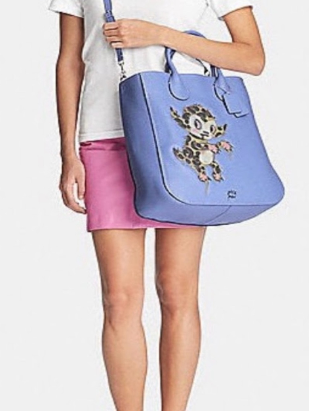 Coach Bag Blue Leather Tote with Painted Creature Motif - Picture 2 of 12
